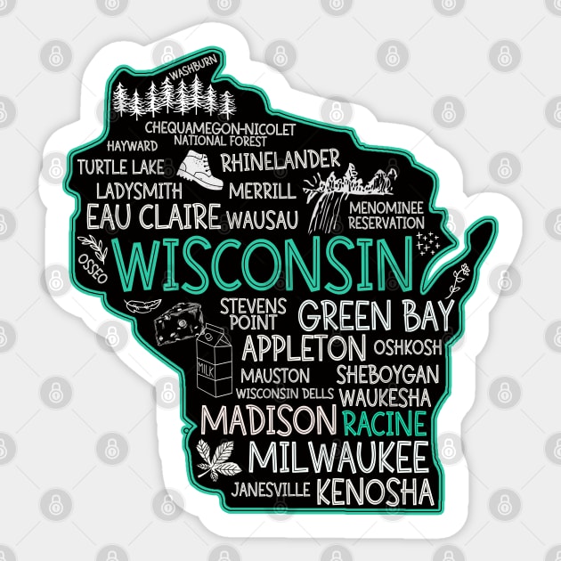 Racine Wisconsin cute Milwaukee, Osseo, Green Bay, Kenosha, Racine, Appleton, Waukesha, Eau Claire, Oshkosh, Janesville Sticker by BoogieCreates